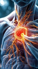 Poster - Bright Energy Sphere Surrounded by Radiating Veins and Nerves
