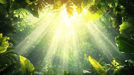 Aufkleber - Sunlight Filtering Through Lush Green Tropical Rainforest Canopy