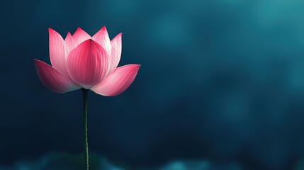 Poster - Delicate Pink Lotus Flower Blooming Against Blue Background