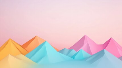 Poster - Vibrant Geometric Mountain Landscape in Soft Pastel Colors
