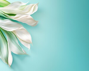 Aufkleber - Delicate White Leaves on Soft Turquoise Background for Design Use