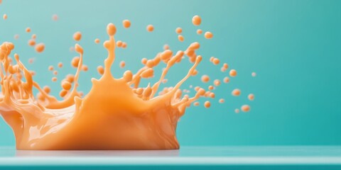 Aufkleber - Vibrant Orange Paint Splash on Aqua Background Capturing Motion