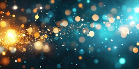 Poster - Vibrant Bokeh Lights in Gold and Blue with Sparkling Effects