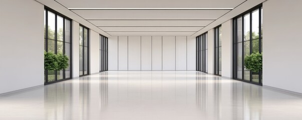 Poster - Bright and Spacious Modern Interior with Large Windows and Plants