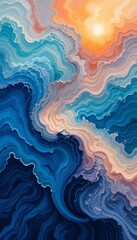 Poster - Abstract Ocean Waves and Sunset Sky with Swirling Colors Illustration