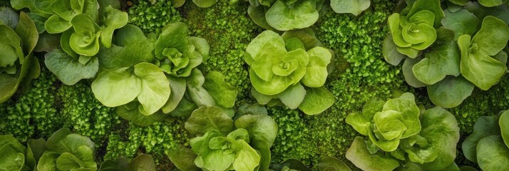 Wall Mural - Fresh green lettuce and lush moss creating a natural texture background