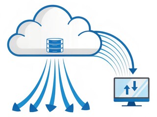 Poster - Cloud security threats concepts. A cloud symbol with data flowing into a computer and other sources, illustrating data exfiltration.