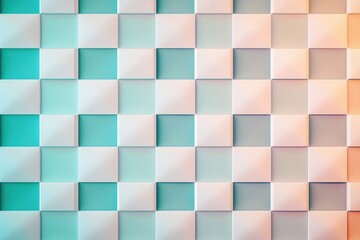 Wall Mural - A modern 3D cube pattern in pastel colors, transitioning from cool turquoise to warm peach tones, creating a soft, abstract background with geometric design.