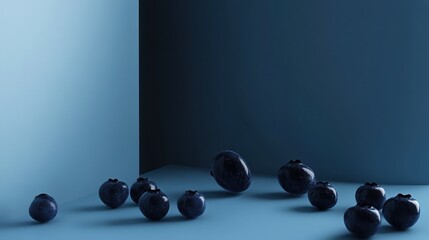Poster - A smooth blue surface with perfectly arranged blueberries for a stylish composition.