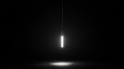 Poster - A solitary light bulb illuminates its surroundings, casting a soft glow in an otherwise dark environment. This scene invites contemplation and sparks creativity in minimalist decor