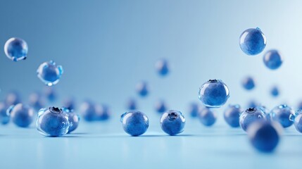 Poster - A smooth blue surface with perfectly arranged blueberries for a stylish composition.