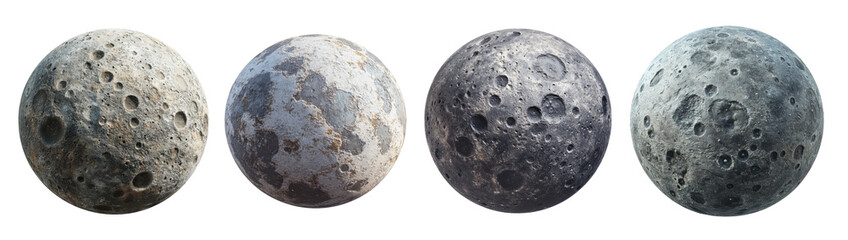 set of asteroid or planet isolated on transparent background