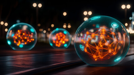 Poster - Innovative digital network visualizations urban setting high-quality image nighttime close-up technology concept