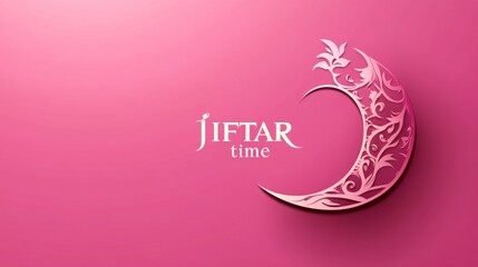 Poster - A beautiful representation of Iftar time, featuring an ornate crescent moon design on a soft pink backdrop. This piece captures the essence of Ramadan gatherings, inviting warmth and celebration