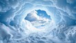 © EEKONG - Enchanting Ice Cave with Bright Sky and Soft Clouds View