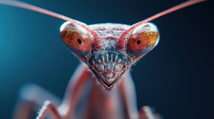 Detailed close-up of a vibrant praying mantis insect in nature.