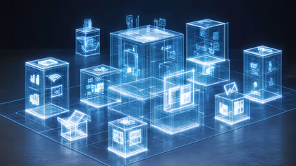 Poster - Innovative technology visualization digital space 3d graphics futuristic environment aerial view conceptual design