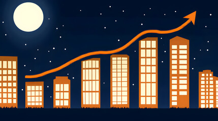 Poster - Business growth trends at night urban skyline graphic design city environment elevated perspective economic insights