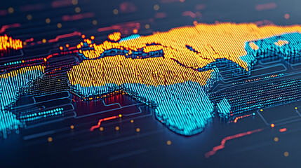 Poster - Data visualization of global connectivity digital world map infographic technology close-up modern concept