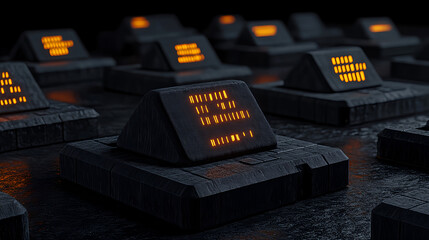 Poster - Exploring mysterious technology devices futuristic laboratory 3d render dark environment close-up view innovation concept