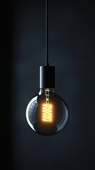 Poster - A single light bulb hangs from the ceiling, its warm glow illuminating the surrounding darkness. The soft light creates an intimate ambiance, inviting thoughts and reflection in the quiet space