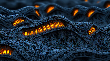 Poster - Exploring bioluminescent waves in abstract textures digital art underwater environment close-up view conceptual illumination