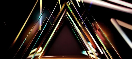 Poster - Dynamic light triangles in motion: vibrant geometric shapes and colorful reflections
