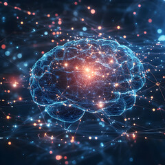 Poster - Digital Brain: An intricate digital representation of the human brain glows with interconnected neural networks, symbolizing the complex landscape of thoughts, ideas.