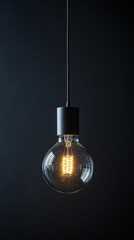Aufkleber - A vintage light bulb hangs delicately from the ceiling, casting a warm glow that pierces through the deep darkness of the room. Its intricate design dazzles while radiating a cozy charm