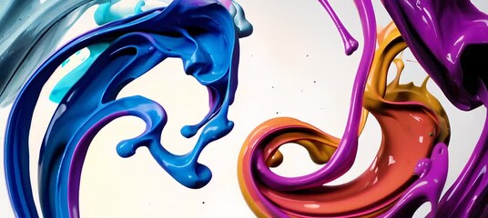 Poster - Vivid paint swirls in dynamic motion with vibrant colors splashing across white background
