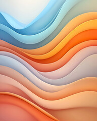 Poster - Cloudy, fluid arcs in peachy orange and baby blue, each curve partially blending into the white