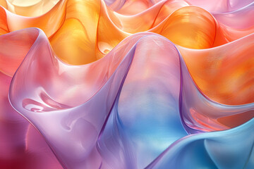 Poster - Slow zoom across a gently shifting array of pastel gradient glass ribbons, their curved edges