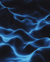 Poster - Dark wave silhouettes complemented by electric blue edges, overlapping in a rippling pattern