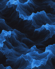 Poster - Dark wave silhouettes complemented by electric blue edges, overlapping in a rippling pattern