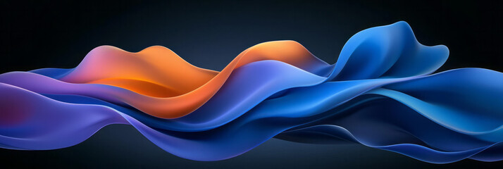 Poster - Modern wave design in near-black and bright sapphire, arranged with a sense of motion across a