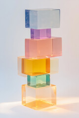 Poster - Stacked translucent blocks in rainbow colors, each block catching faint highlights under a soft