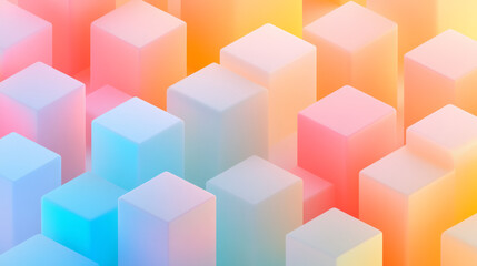 Poster - Isometric layout of candy-colored translucent cubes forming an abstract cityscape under gently