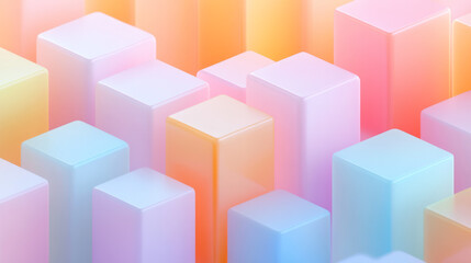 Poster - Isometric layout of candy-colored translucent cubes forming an abstract cityscape under gently