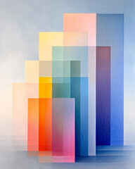 Poster - Minimalist composition featuring tall, narrow blocks in soft gradients from cool blues to warm