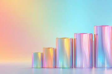Poster - Grouped metallic cylinders reflecting prismatic color shifts, arranged in a modern-art style