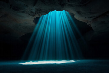 Poster - Serene canyon view tinged with a bright solar glow from above, enhanced by faint matrix-like light