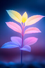 Aufkleber - Side view of a tender plant stem in a lush garden scene, each leaf softly lit by patches of