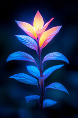 Poster - Side view of a tender plant stem in a lush garden scene, each leaf softly lit by patches of