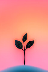Aufkleber - Minimalist composition featuring a young plantâ€™s silhouette against a diffused sunrise,