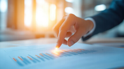 Aufkleber - hand pointing at financial chart with sunlight in business setting