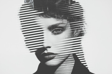 Aufkleber - Double exposure capturing gently tilted facial features intersecting with a sleek, glassy