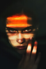 Poster - Captivating Portrait with Striking Light and Shadow Play: An Exploration of Emotion and Beauty in Human Expression