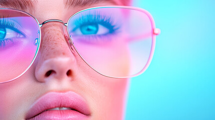 Poster - Artistic composition with out-of-focus luminous shapes in the background, mirrored crisply on the