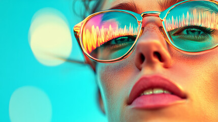 Poster - Artistic composition with out-of-focus luminous shapes in the background, mirrored crisply on the