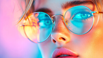 Poster - Artistic composition with out-of-focus luminous shapes in the background, mirrored crisply on the
